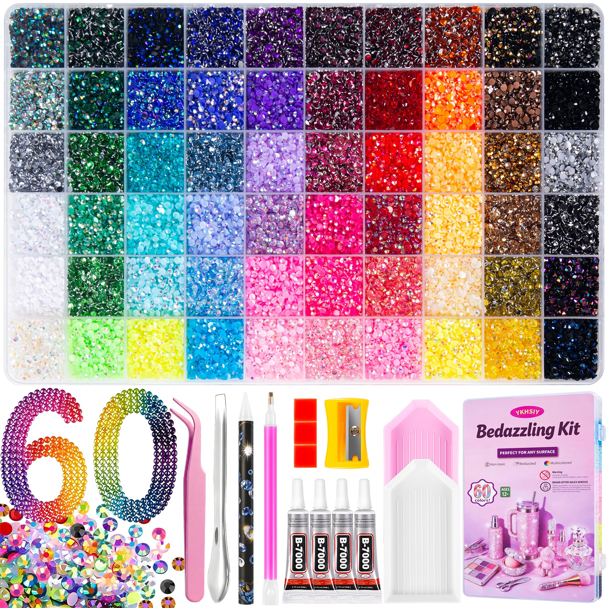 Bedazzling Kit 40000Pcs 40 Colors Resin Jelly Rhinestones, Multicolor 3mm Flatback Gems for Diamond Art, Bedazzler Kit with 4Pcs 10ml B7000 Jewelry Glue & Tools - Christmas Birthday Gifts for Women